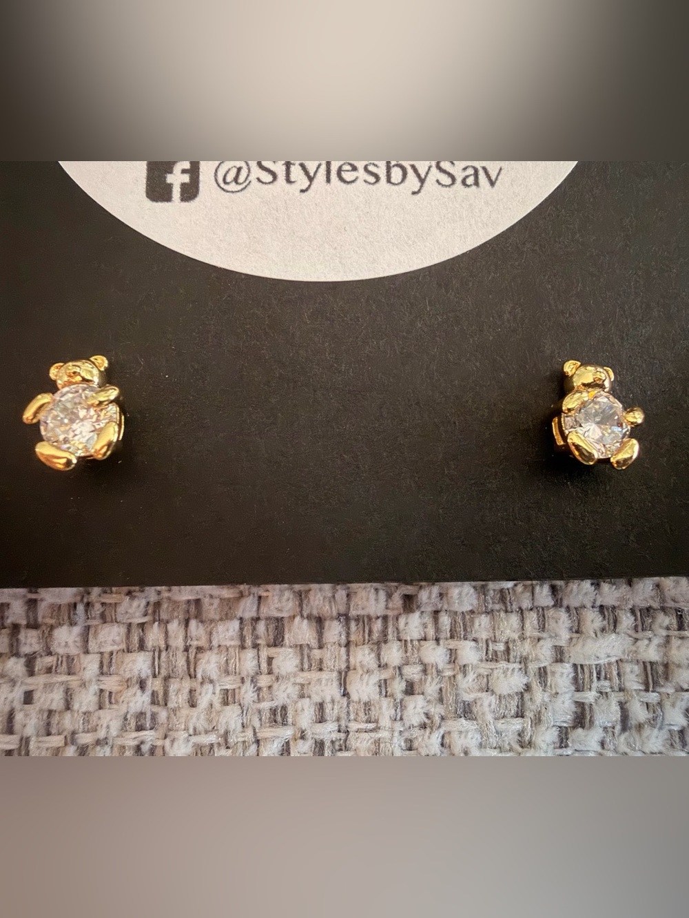Gold Crystal Teddy Bear Stud Earrings